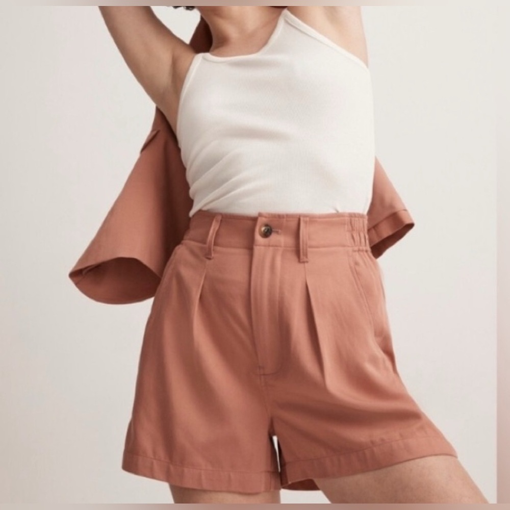 Madewell Salmon Pink The Neale Short Drapeweave Elastic Pull On Pleated Shorts